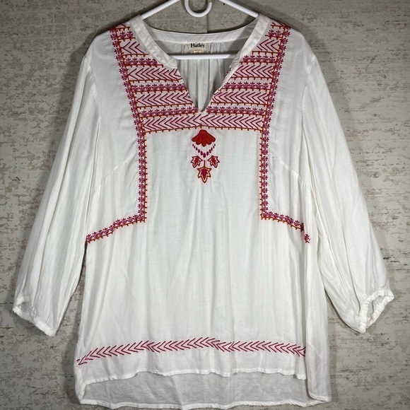 HATLEY Ivory Embroidered Tunic Top Size Large Modal Blend - Picture 2 of 16